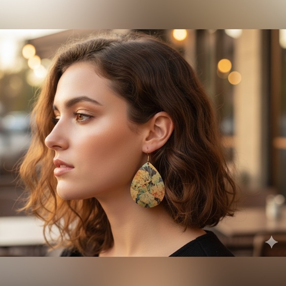 Multicolor Metallic Gold Dangle Teardrop Statement Earrings - Picture 6 of 6